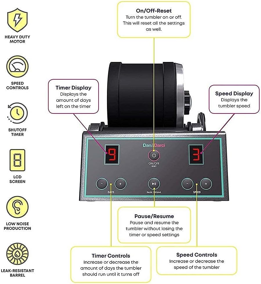 Dan&Darci Advanced Professional Rock Tumbler Kit - Digital 9-Day Polishing Timer & 3 Speed Settings