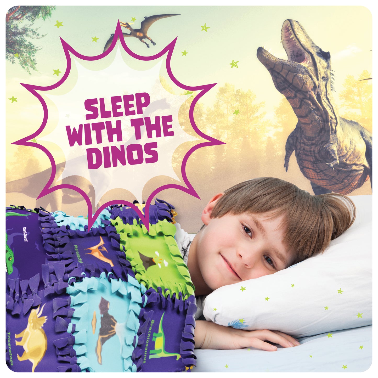 Dan&Darci Dinosaur Tuck N' Tie Fleece Blanket Kit