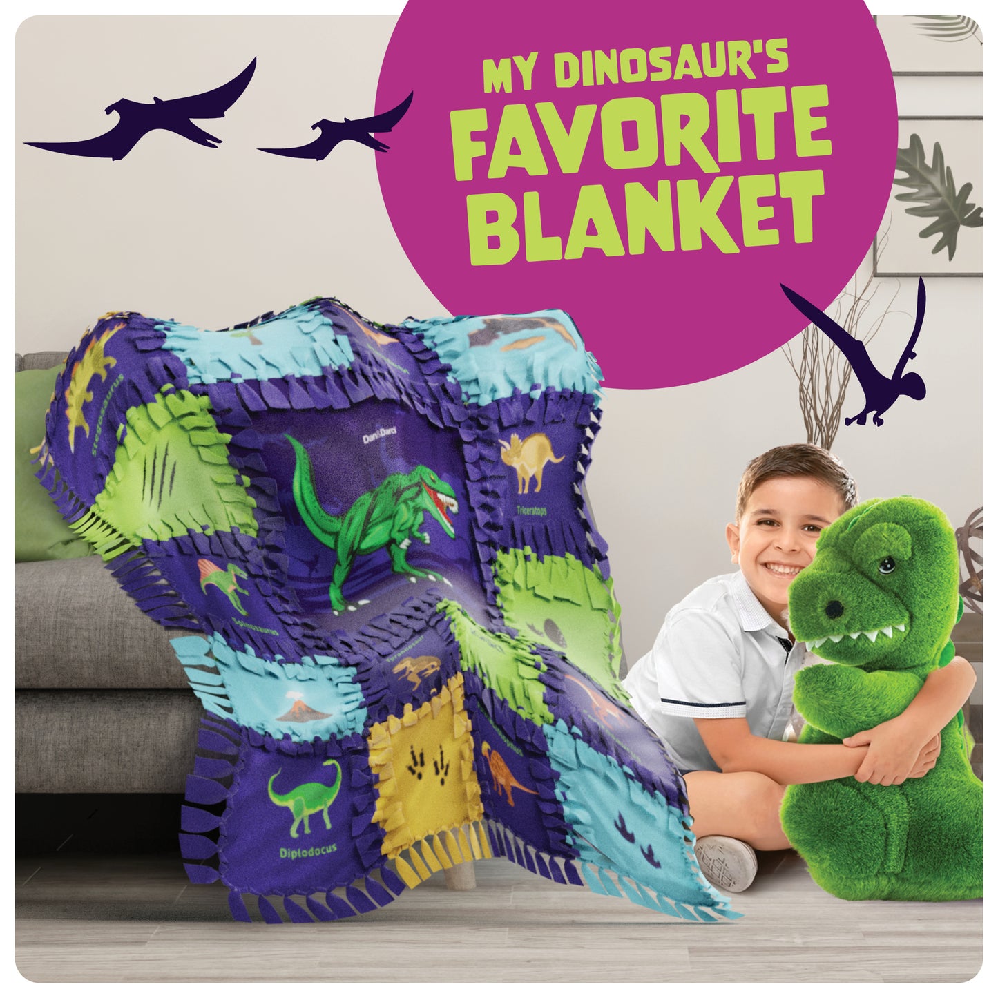 Dan&Darci Dinosaur Tuck N' Tie Fleece Blanket Kit