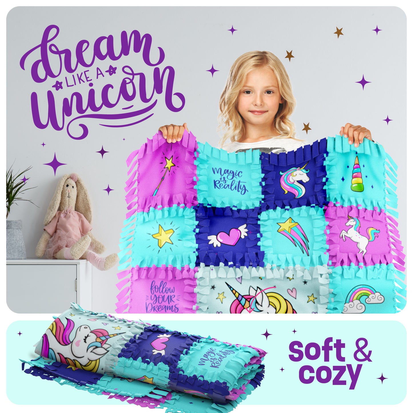 Pretty Me DIY Unicorn Tuck N' Tie Fleece Blanket Kit