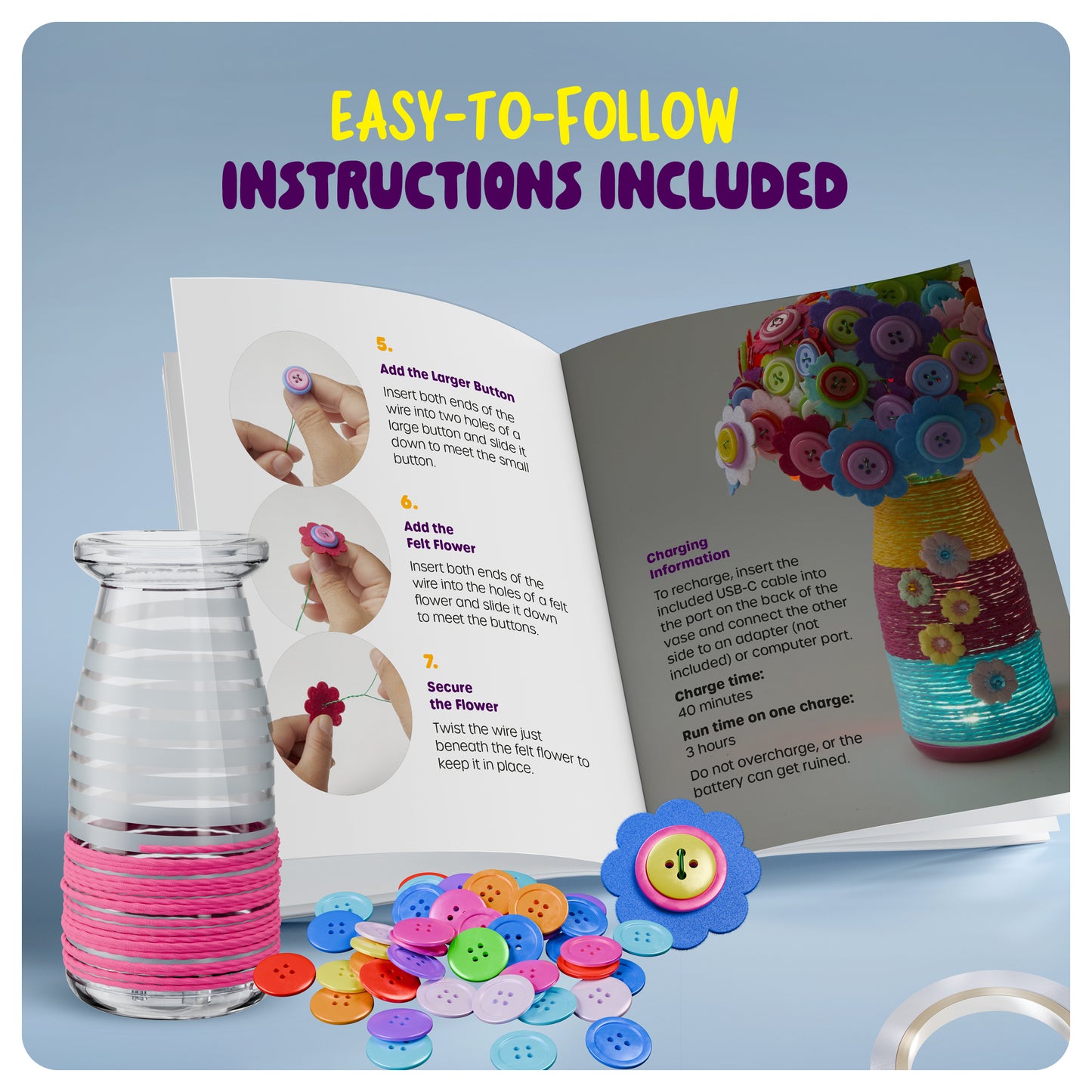 Dan&Darci Light Up Button Flower Craft Kit