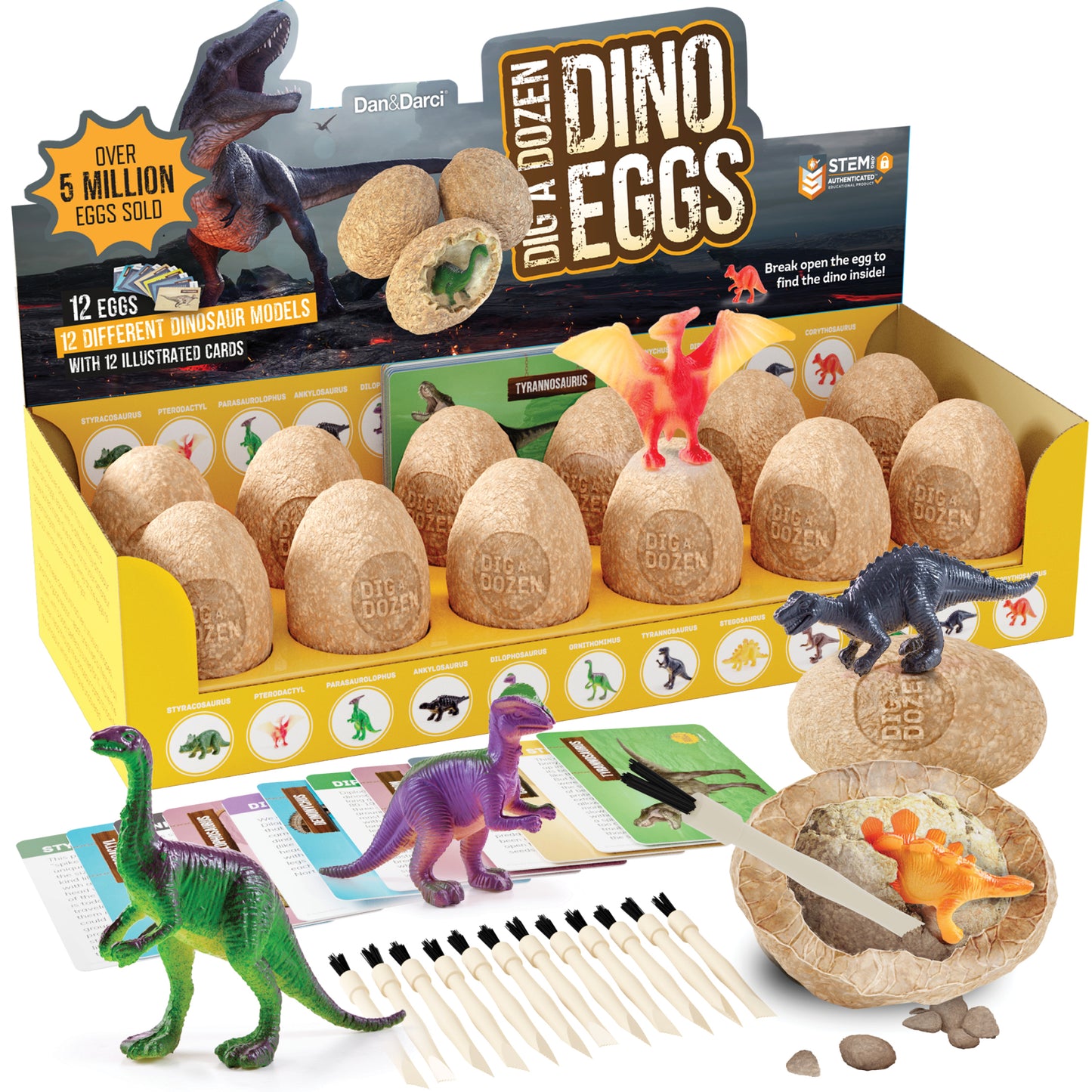 Dan&Darci Dig a Dozen Dino Eggs Kit - 12 Eggs & Surprise Dinosaurs