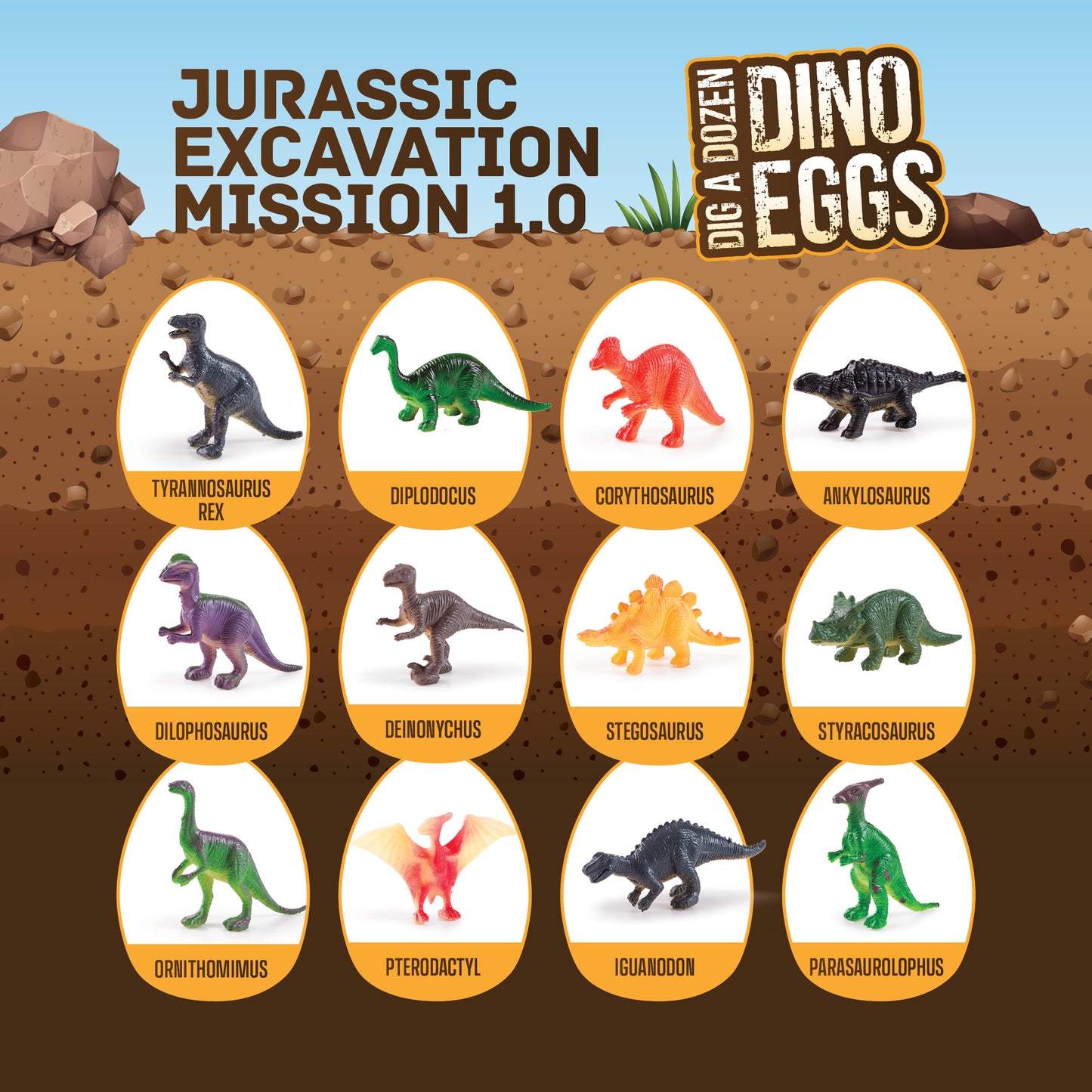 Dan&Darci Dig a Dozen Dino Eggs Kit - 12 Eggs & Surprise Dinosaurs