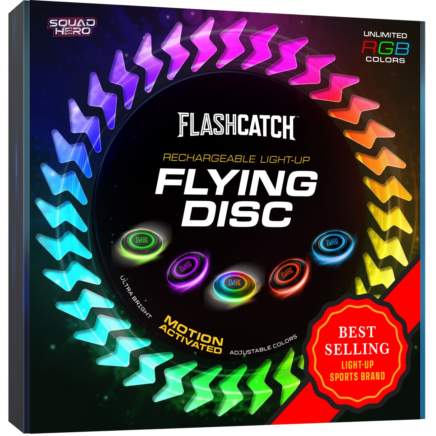 FlashCatch Rechargeable Light-up Flying Disc - Multi Color, Motion Activated