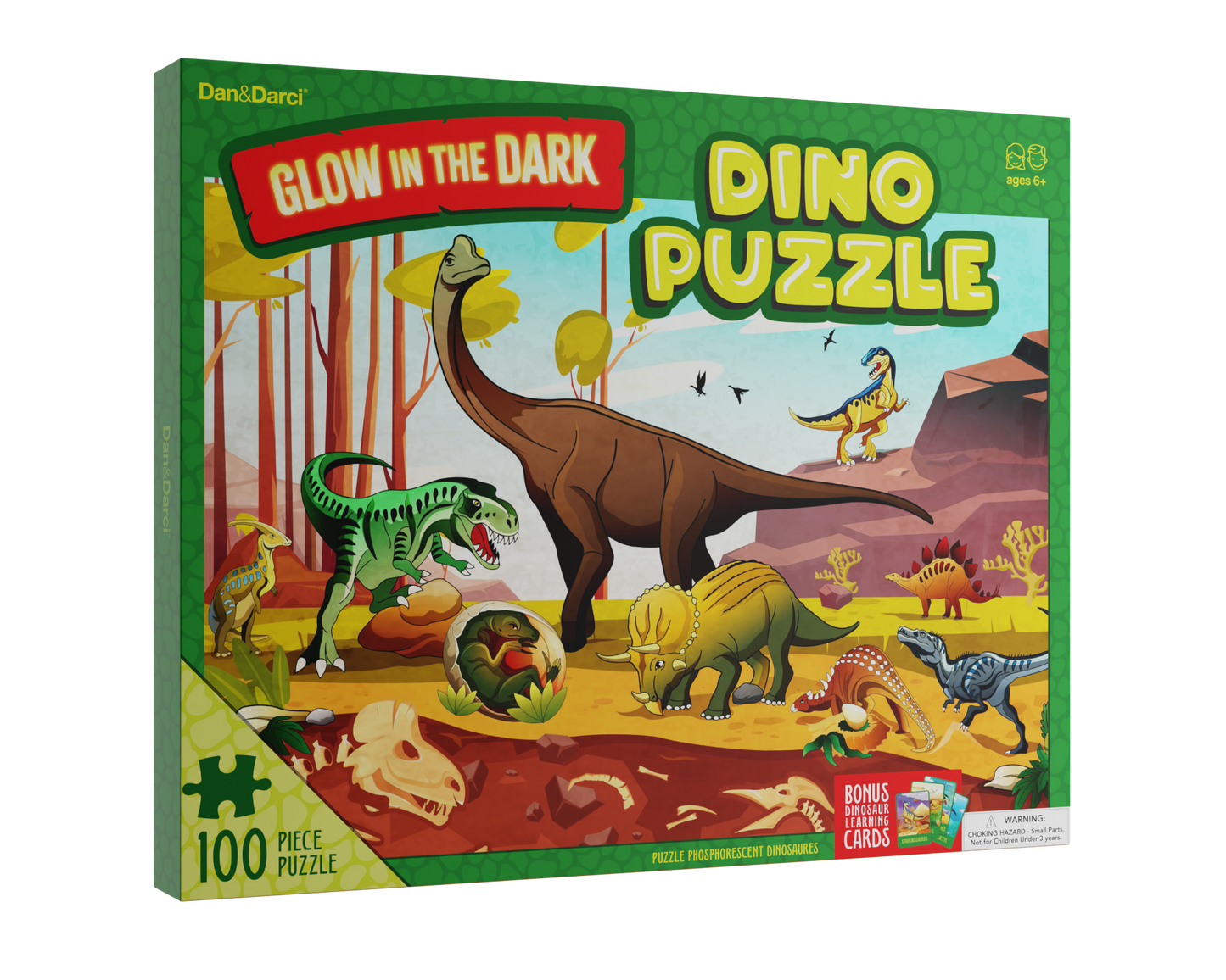 Dan&Darci Glow-in-the-Dark 100 Piece Dinosaur Puzzle for Kids
