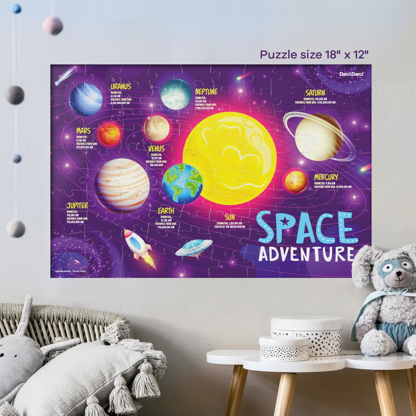Dan&Darci Glow-in-the-Dark 100 Piece Galaxy Puzzle - Bonus Learning Cards