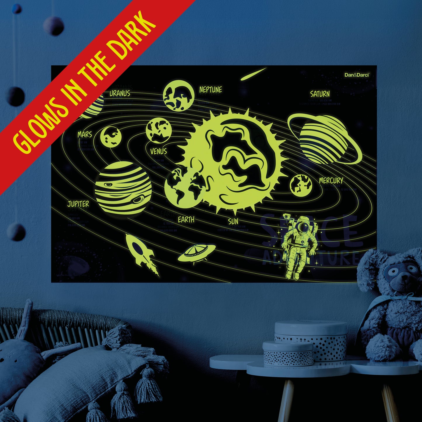 Dan&Darci Glow-in-the-Dark 100 Piece Galaxy Puzzle - Bonus Learning Cards