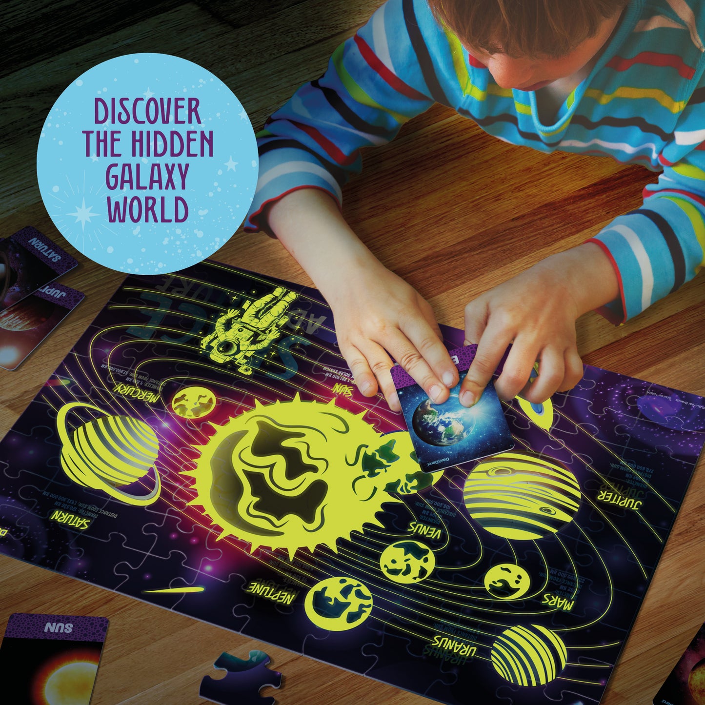 Dan&Darci Glow-in-the-Dark 100 Piece Galaxy Puzzle - Bonus Learning Cards