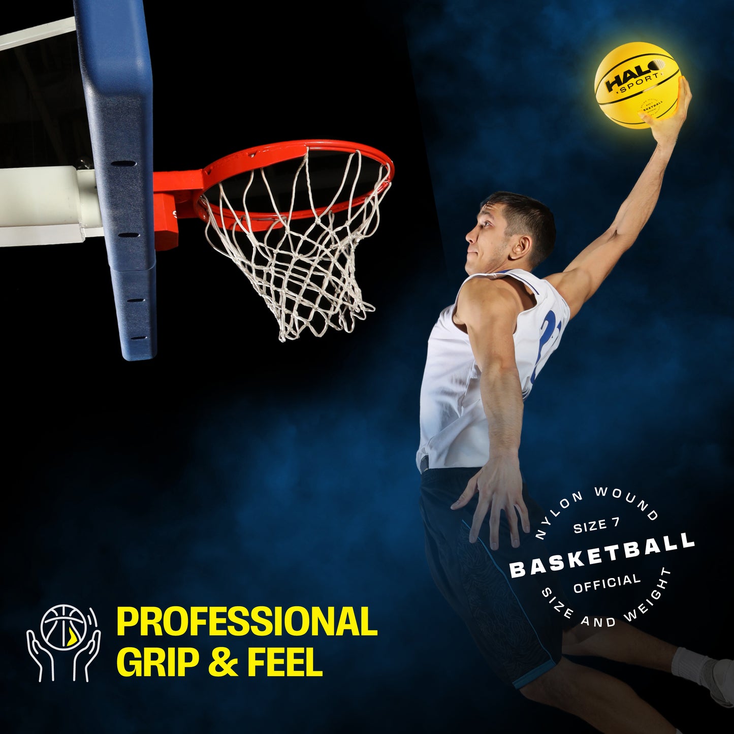 Halo Sport Rechargeable Light up Basketball - Official Size 7, Bounce Activated, Auto Shut-Off