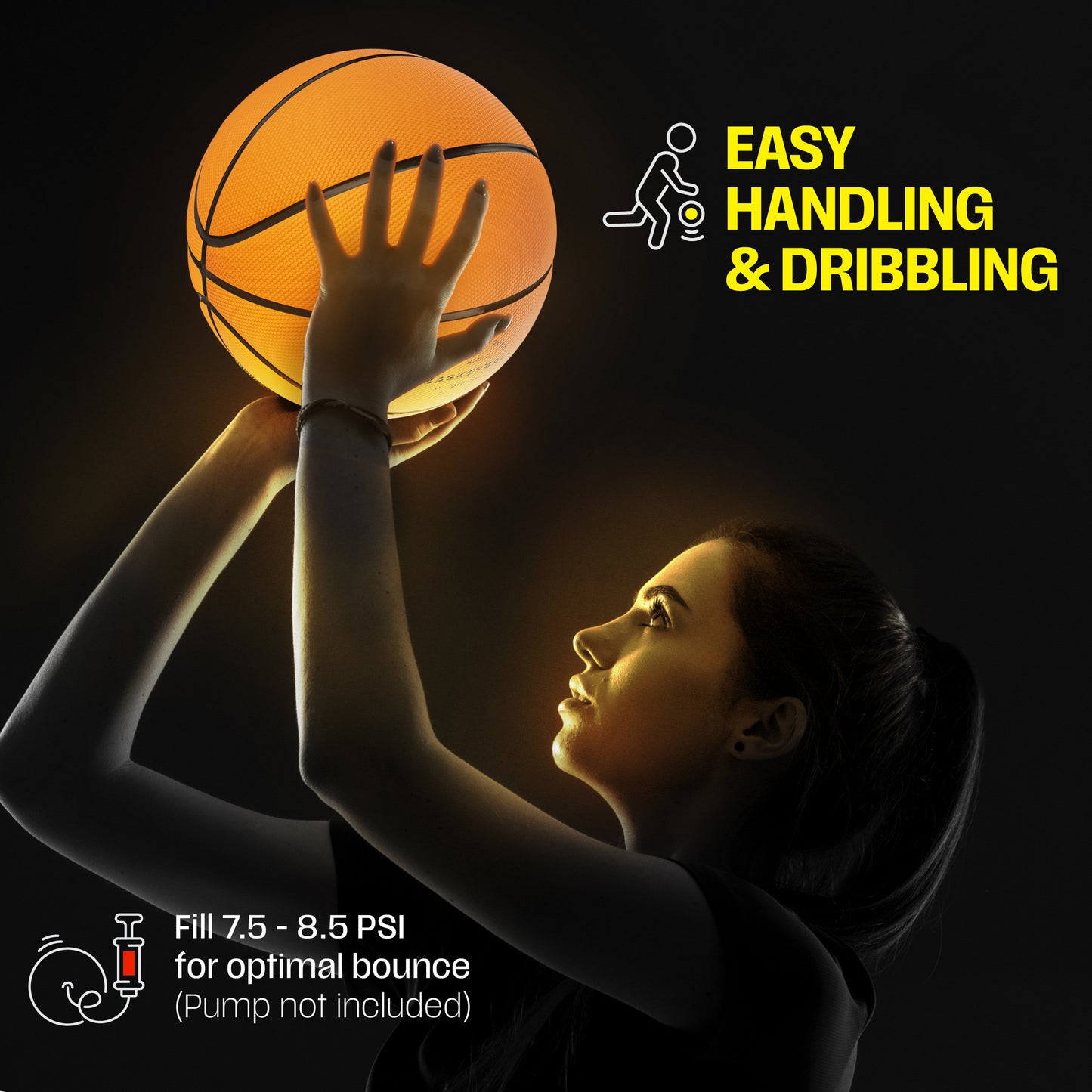 Halo Sport Rechargeable Light up Basketball - Official Size 7, Bounce Activated, Auto Shut-Off