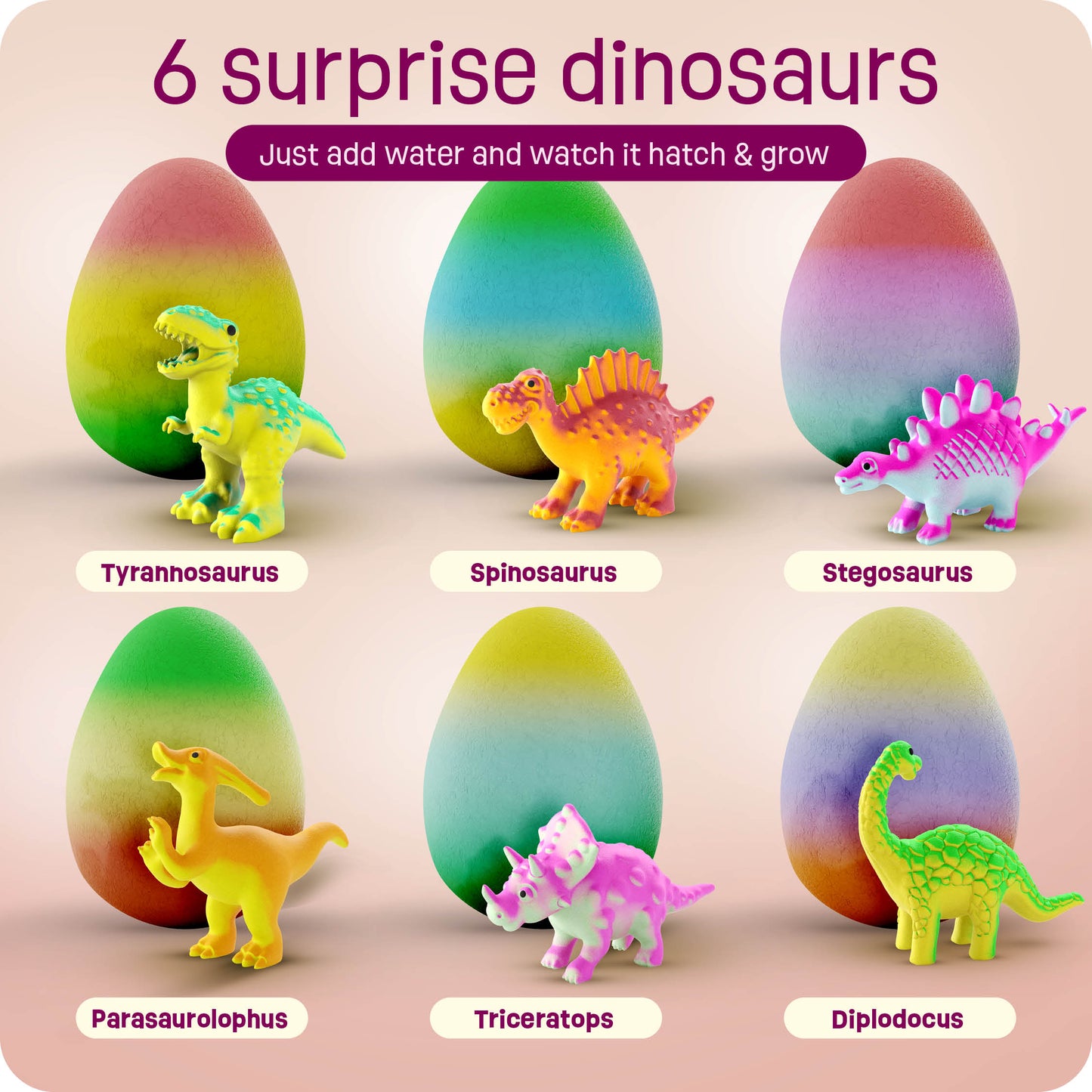 Dan&Darci Dinosaur Hatching Surprise Eggs - 6 Pack, Grows 600%