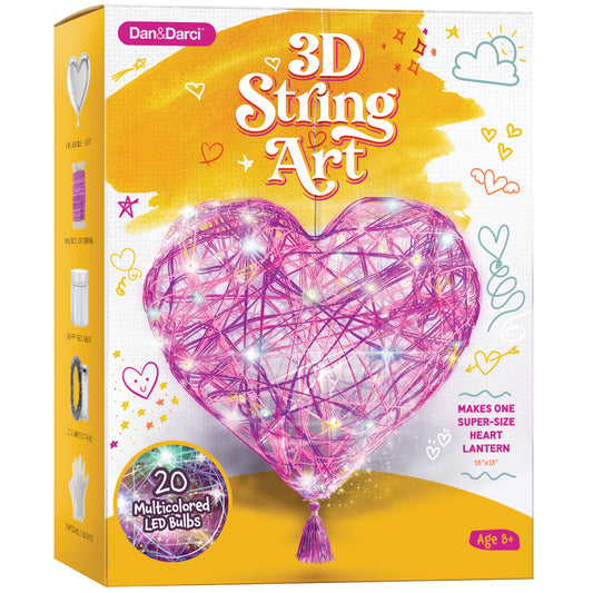 Dan&Darci 3D String Art Kit for Kids - Light up Heart Lantern