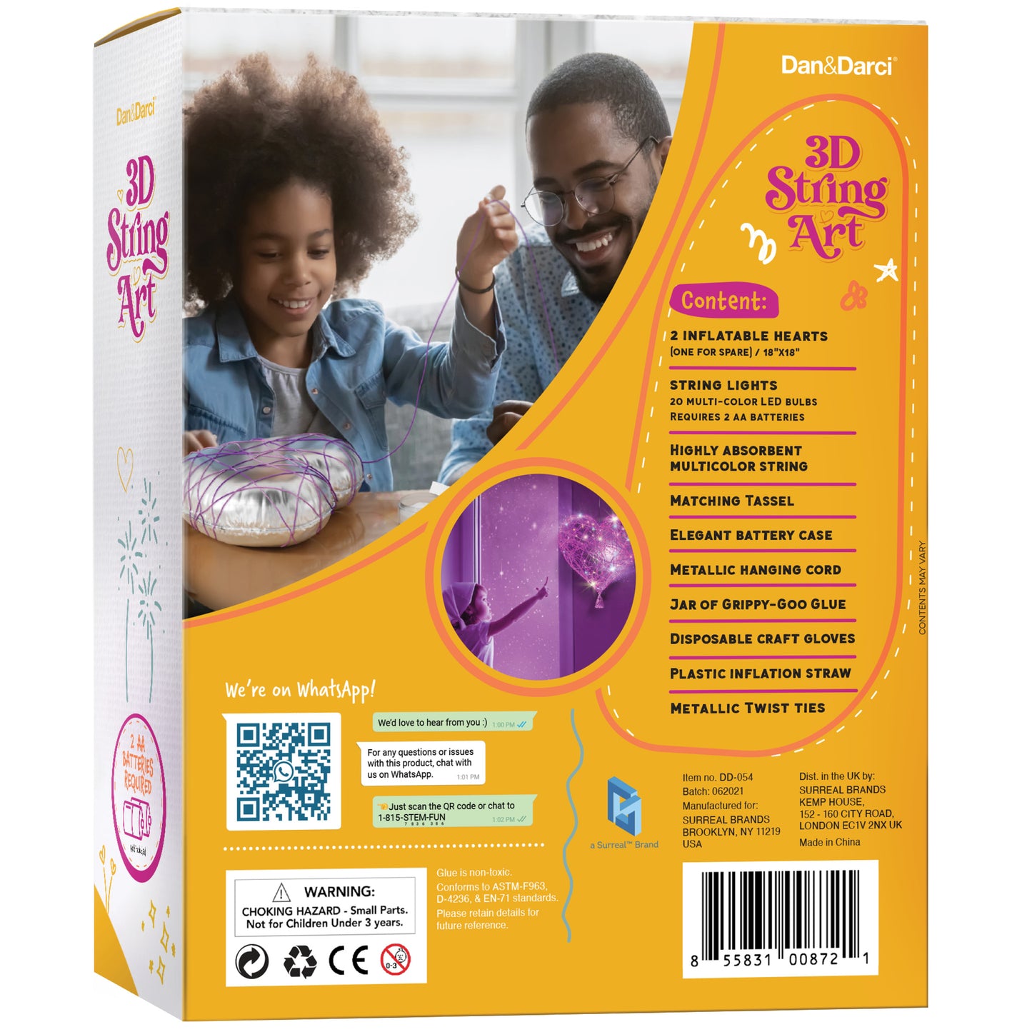 Dan&Darci 3D String Art Kit for Kids - Light up Heart Lantern