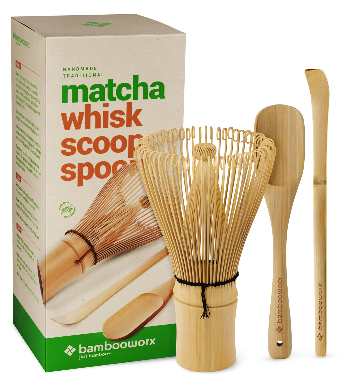 BambooWorx Matcha Whisk Set - (Chasen), Traditional Scoop (Chashaku), Tea Spoon