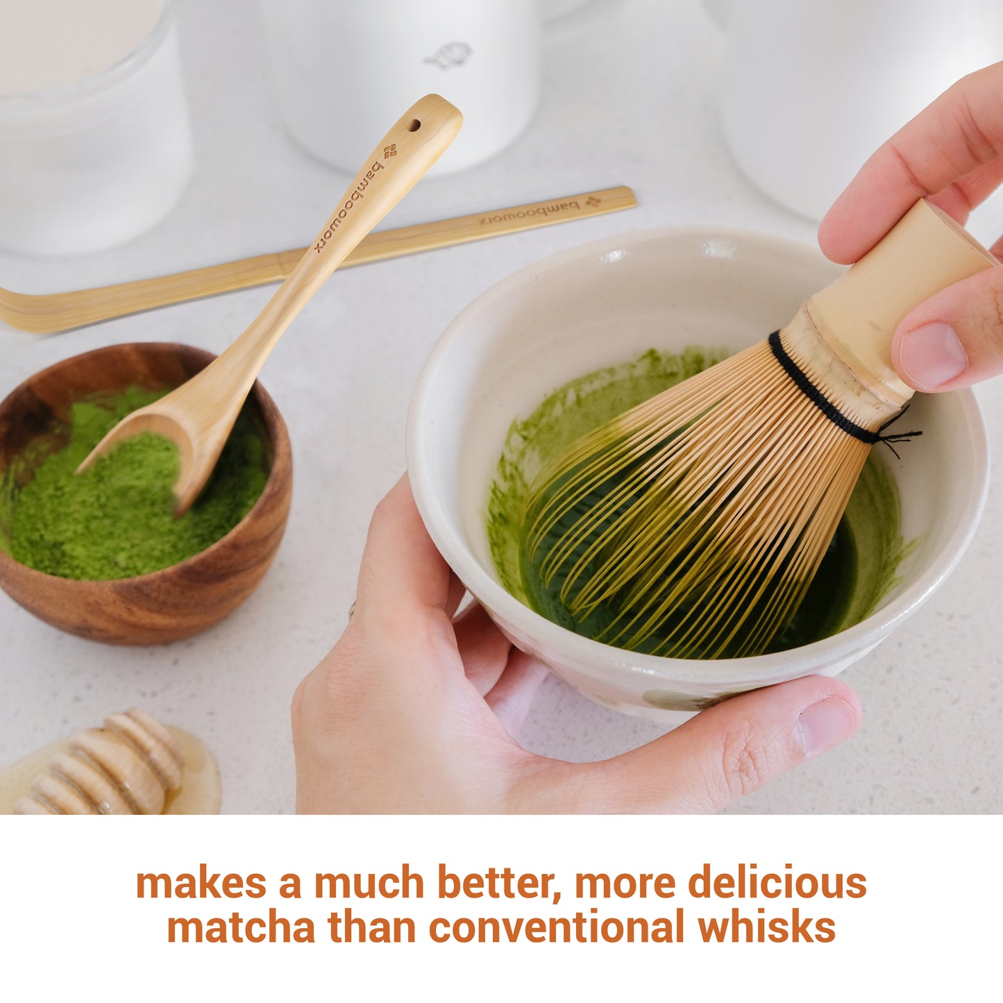 BambooWorx Matcha Whisk Set - (Chasen), Traditional Scoop (Chashaku), Tea Spoon