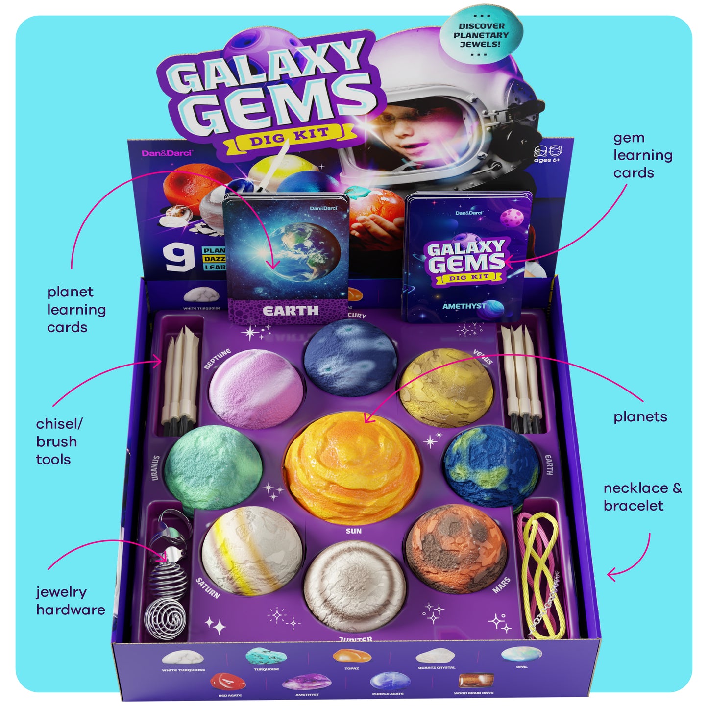 Dan&Darci Galaxy Gem Dig Kit - 9 Planets and Gems