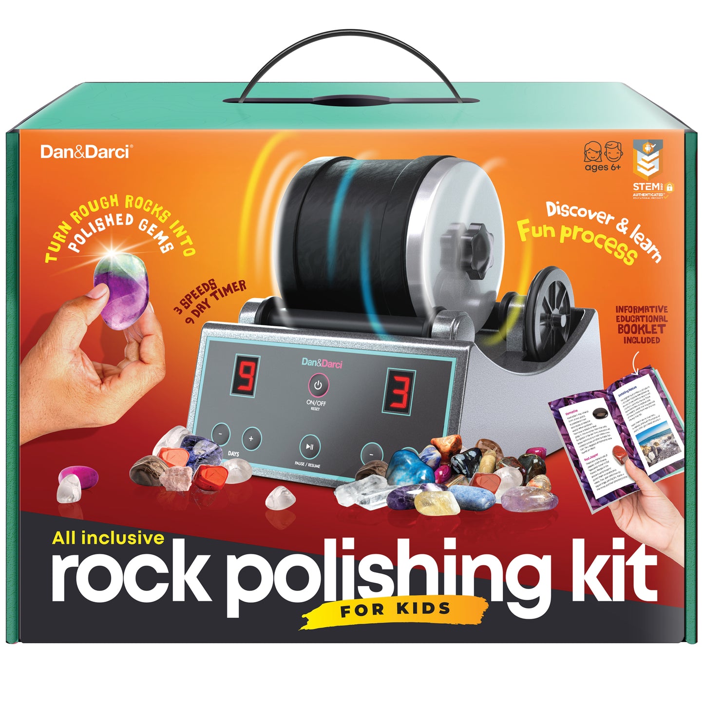 Dan&Darci Advanced Professional Rock Tumbler Kit - Digital 9-Day Polishing Timer & 3 Speed Settings