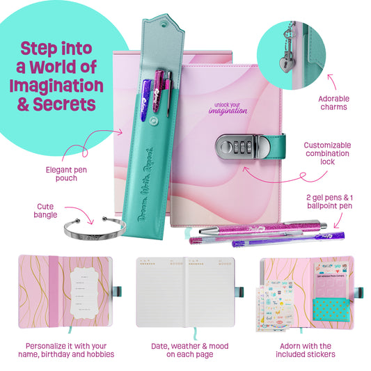 Pretty Me Secret Diary Set for Girls - Customizable Combination Lock