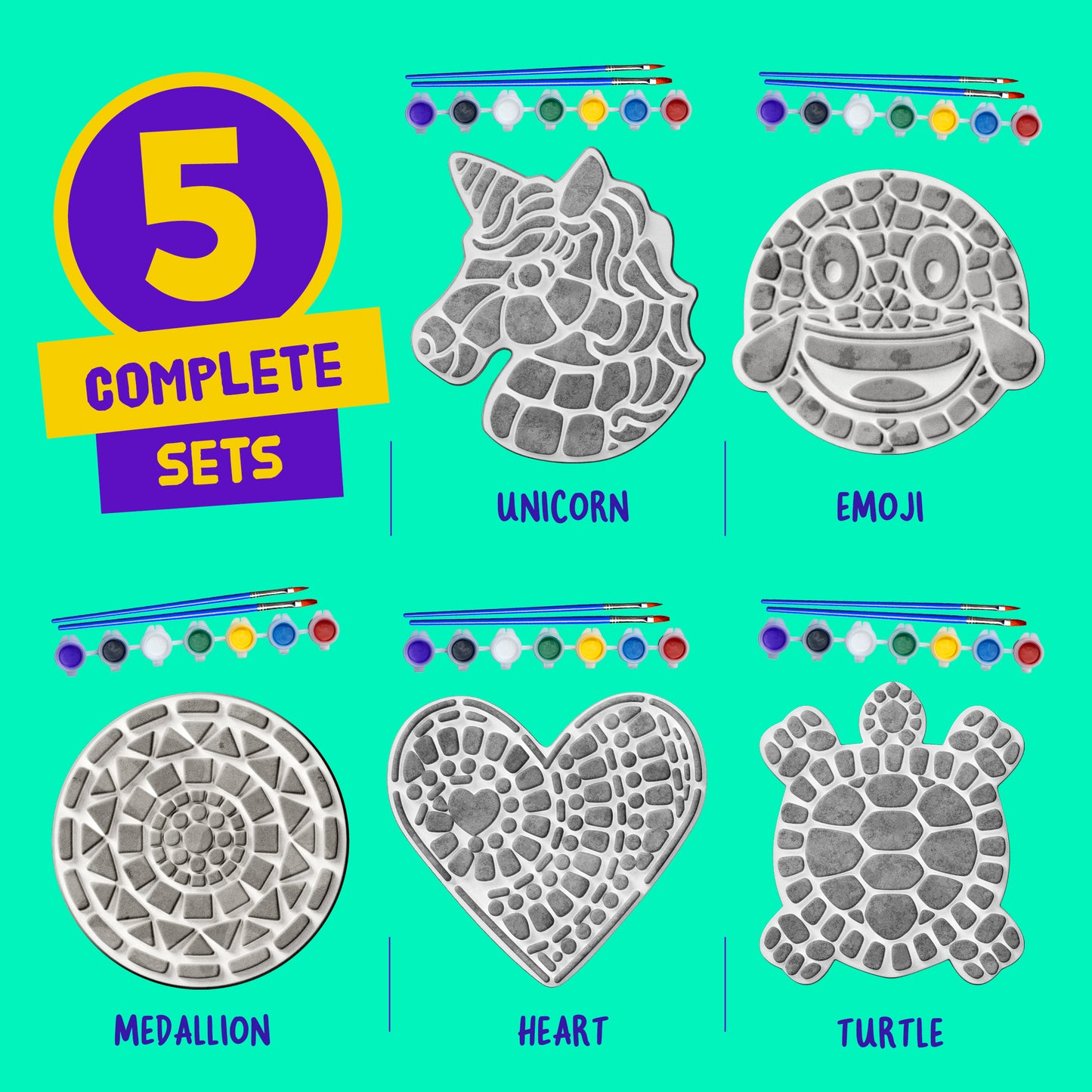 Dan&Darci Paint Your Own Stepping Stones - 5 Unique Shapes