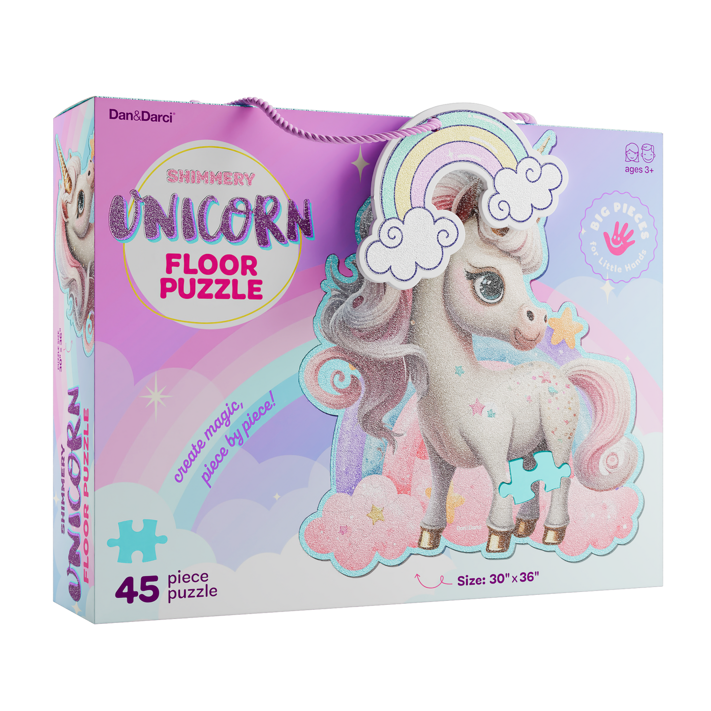 Dan&Darci Jumbo Shimmery 45 Piece Unicorn Floor Puzzle- Size 30"x36"