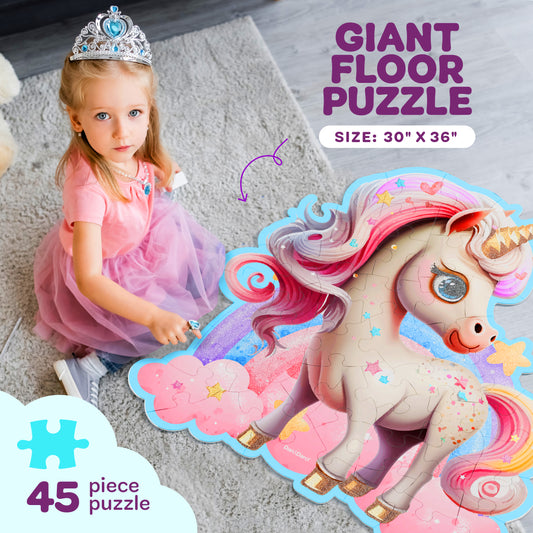 Dan&Darci Jumbo Shimmery 45 Piece Unicorn Floor Puzzle- Size 30"x36"