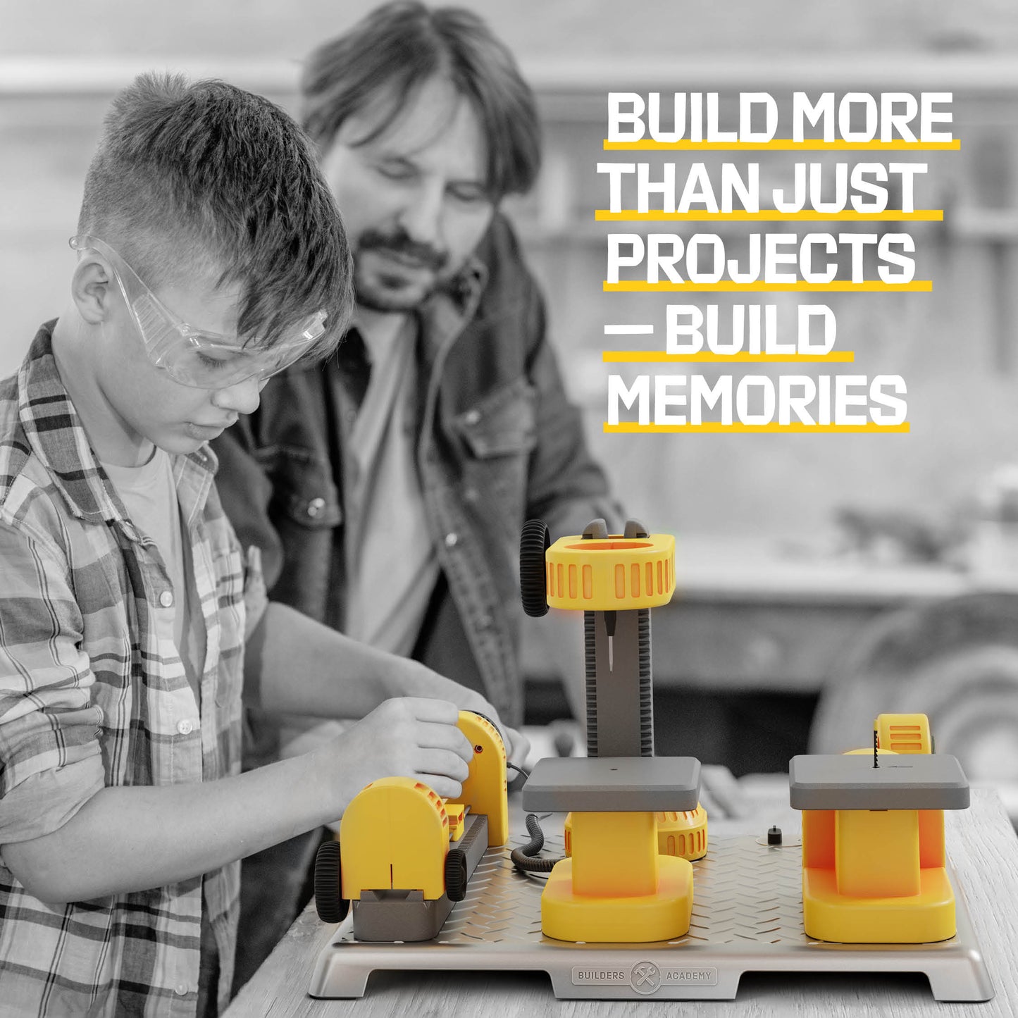 Dan&Darci 4 In 1 Woodworking Station for Kids - Drill Press, Jigsaw, Lathe, Sander