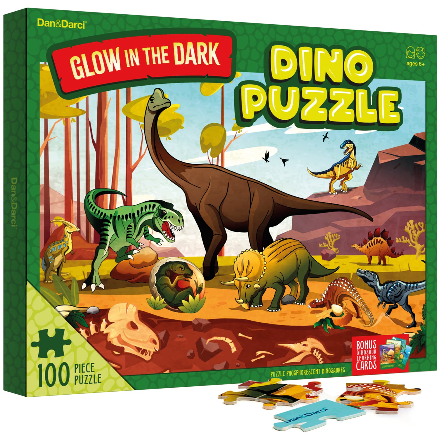 Dan&Darci Glow-in-the-Dark 100 Piece Dinosaur Puzzle for Kids