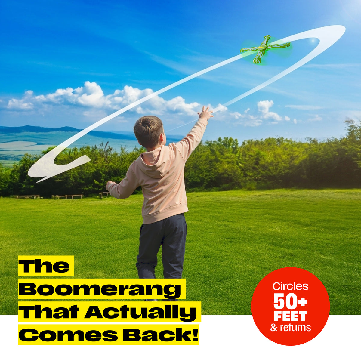 Boomerang for Kids & Adults - Boy Gifts 8-12 - Glow-in-the-Dark (Green)