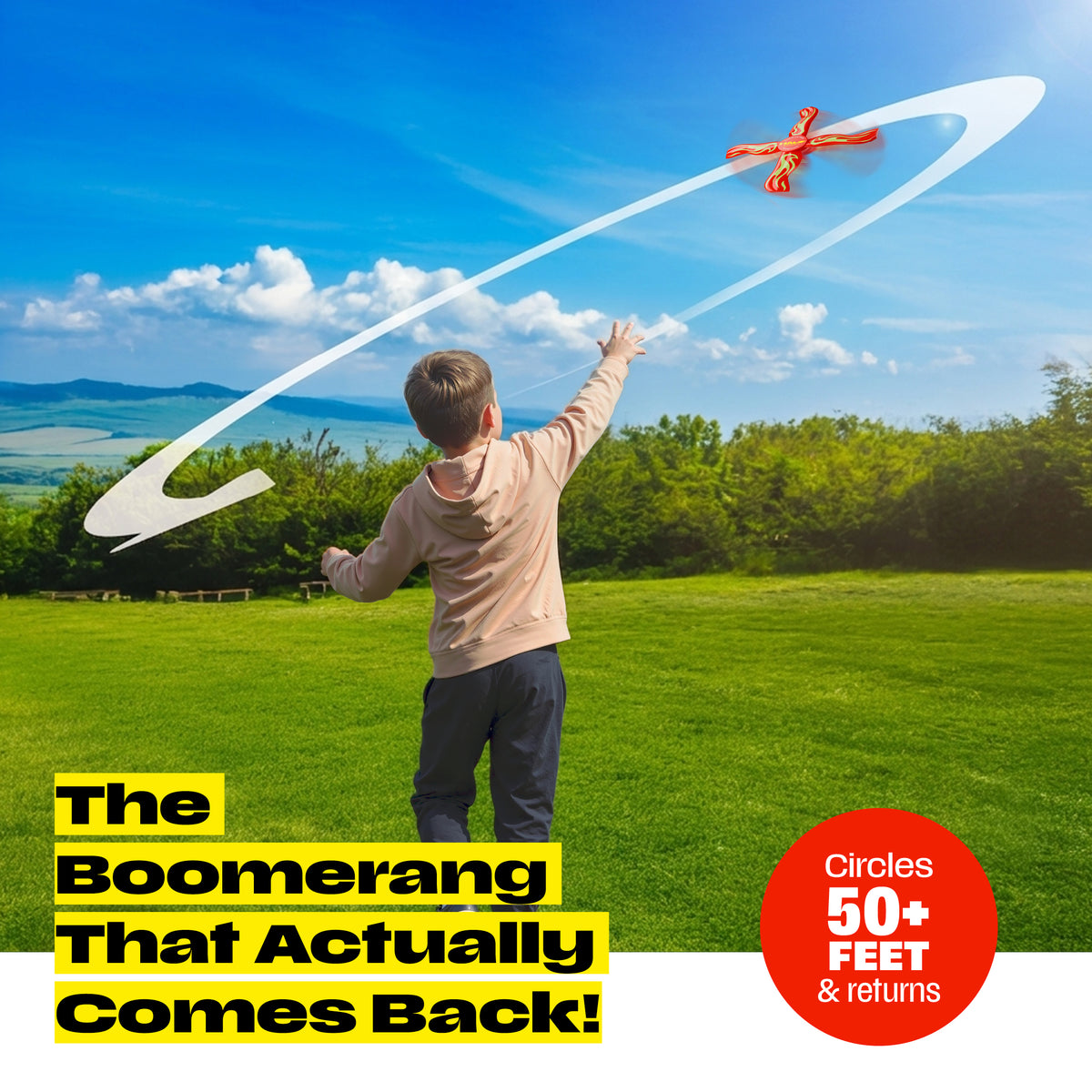 Boomerang for Kids & Adults - Boy Gifts 8-12 - Glow-in-the-Dark (Red)
