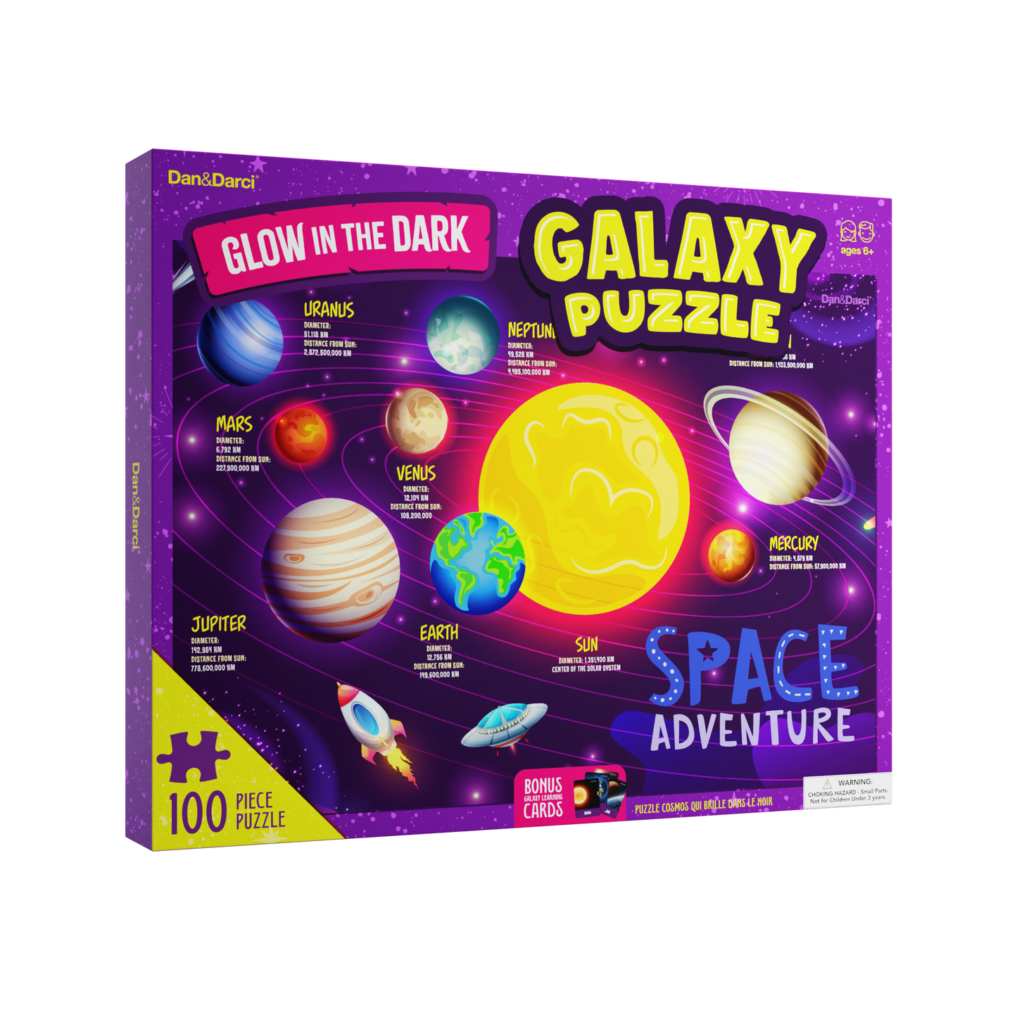Dan&Darci Glow-in-the-Dark 100 Piece Galaxy Puzzle - Bonus Learning Cards