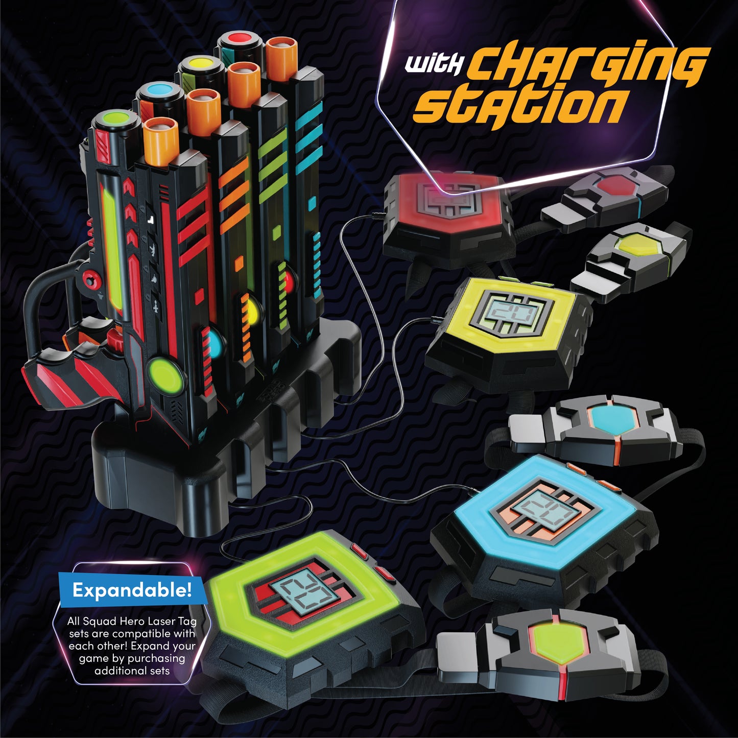 Squad Hero Rechargeable Laser Tag 2.0 - Set of 4, 360° Sensors, LCDs, 150 ft-Reach