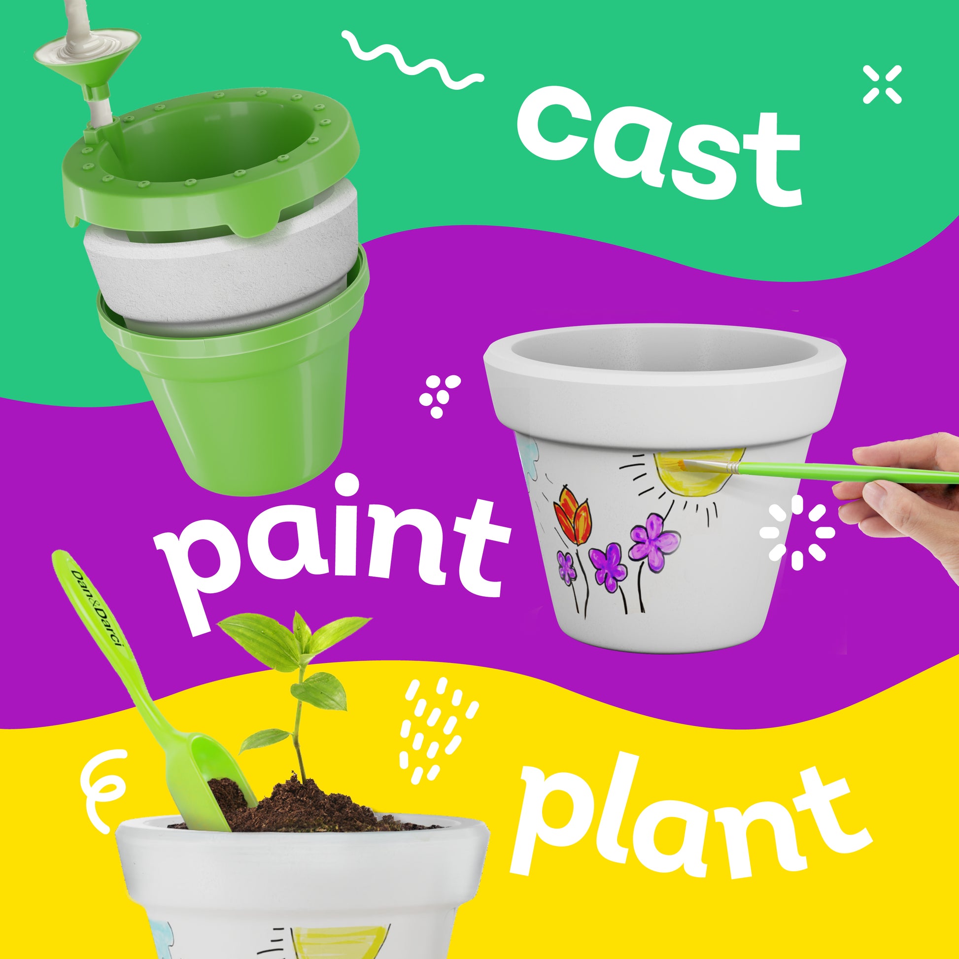 plant pot painting kit Dan&Darci Cast, Paint & Plant Kit for Kids – wonderfunstore